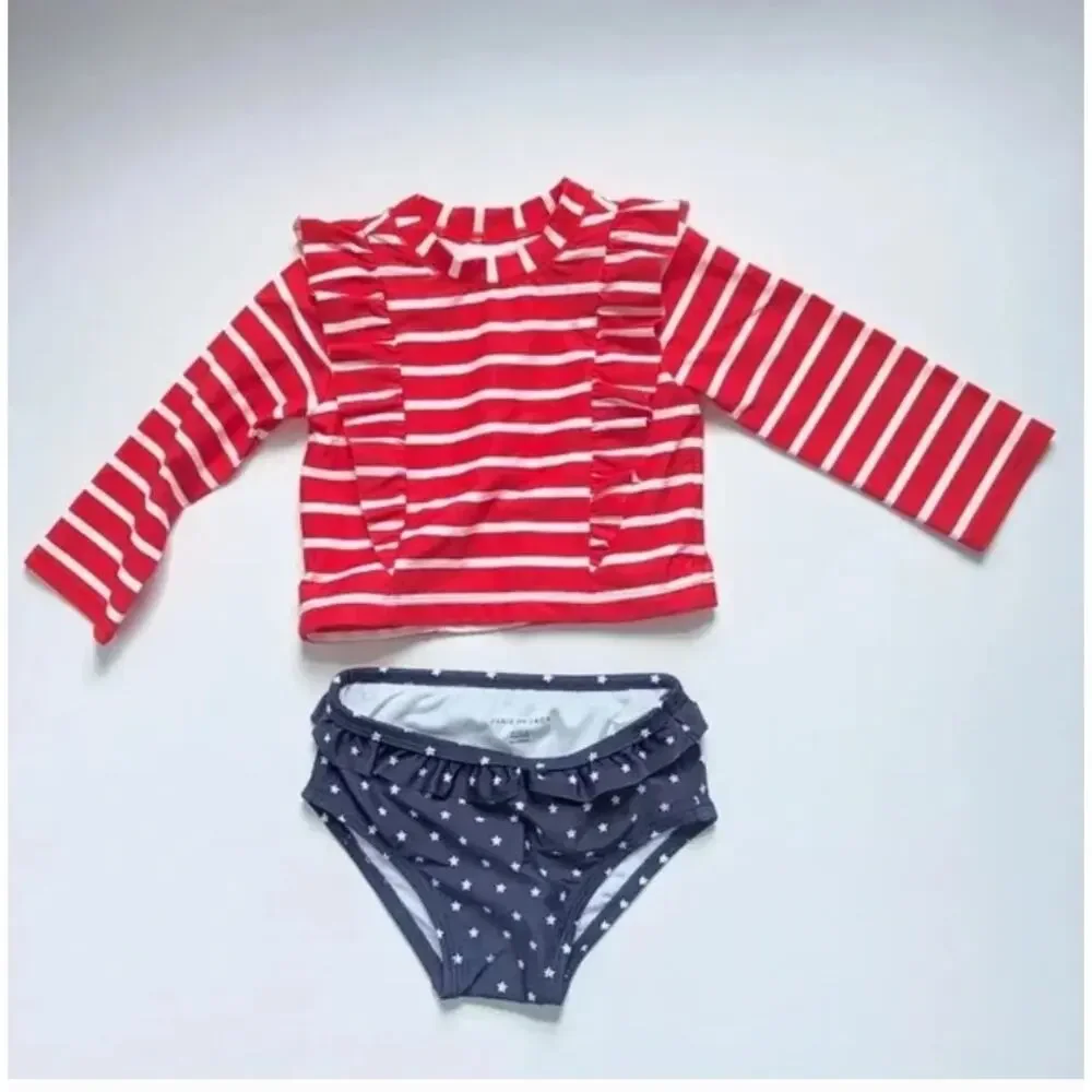 Tommy Hilfiger Chambray Red White & Blue Flutter Sleeve Dress Size 6/9 months